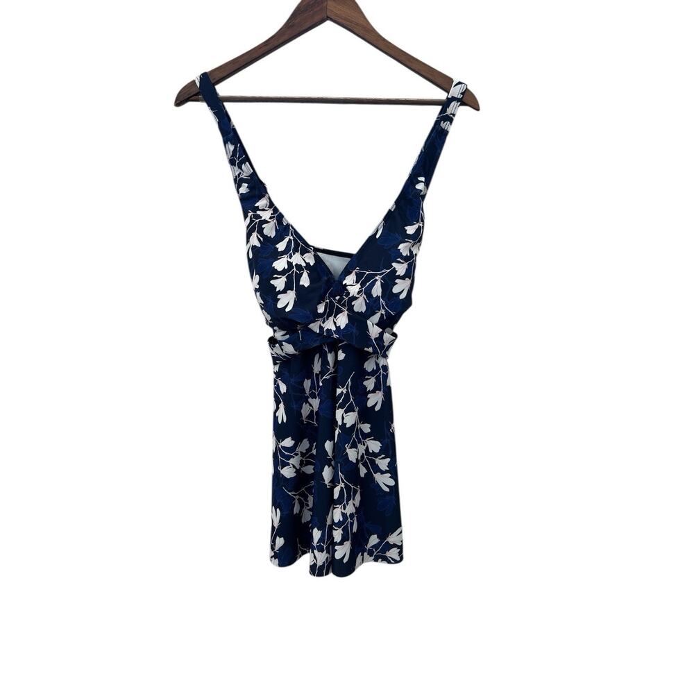 Summer Mae Women’s Floral Swim dress One-Piece Swimsuit XL Adjustable Strap Navy